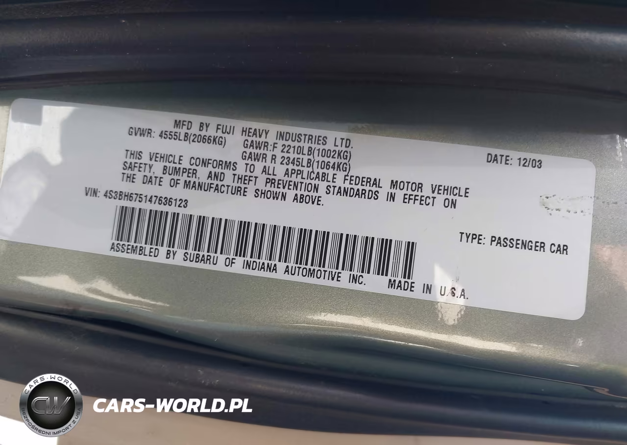 2004 Subaru Outback VIN:4S3BH675147636123 - 9