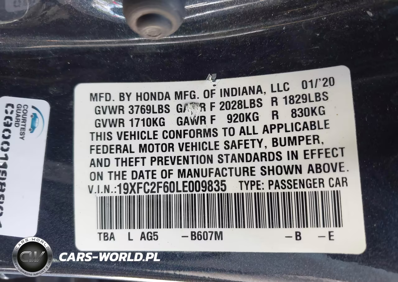 2020 Honda Civic Lx VIN:19XFC2F60LE009835 - 9