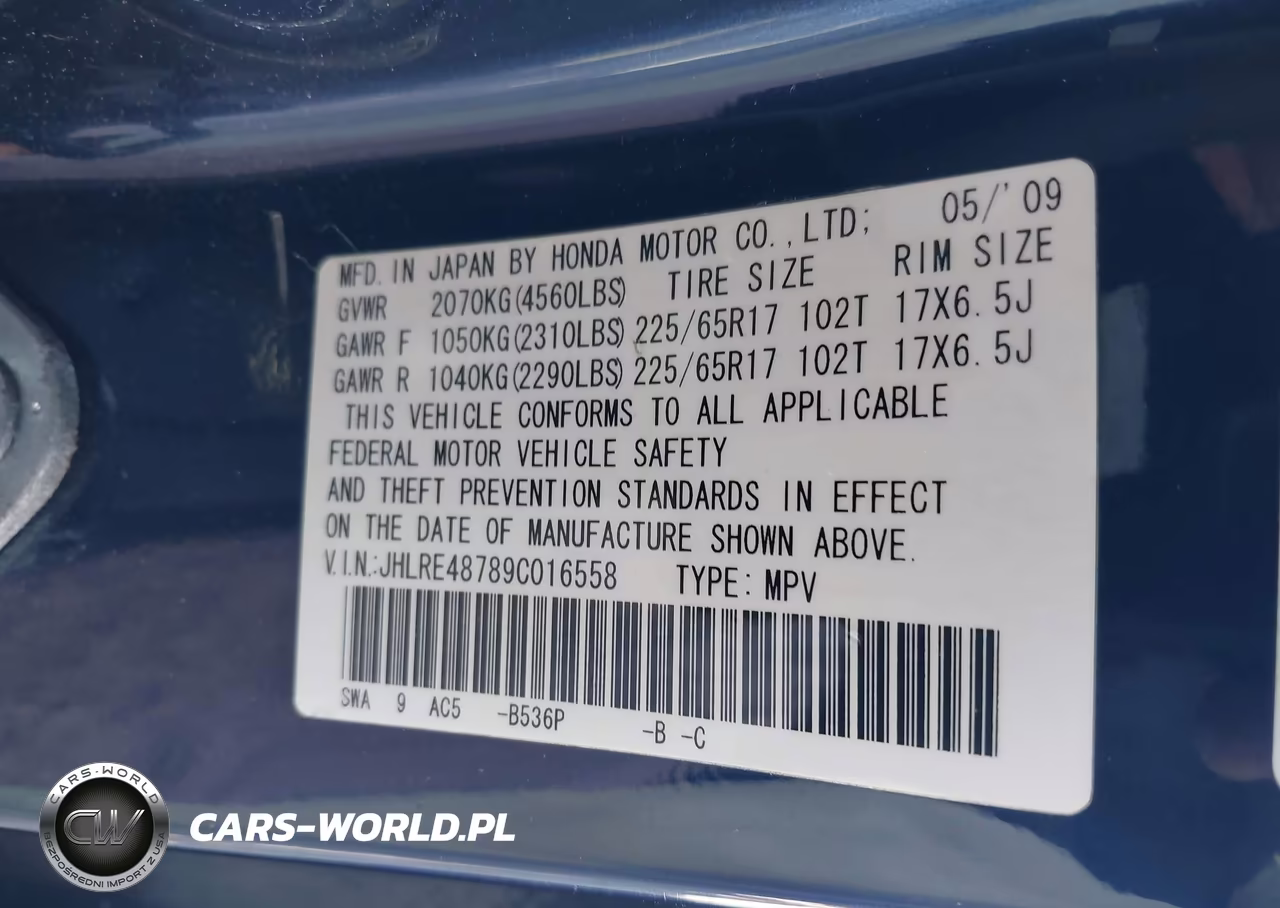 2009 Honda Cr-V Ex-L VIN:JHLRE48789C016558 - 9