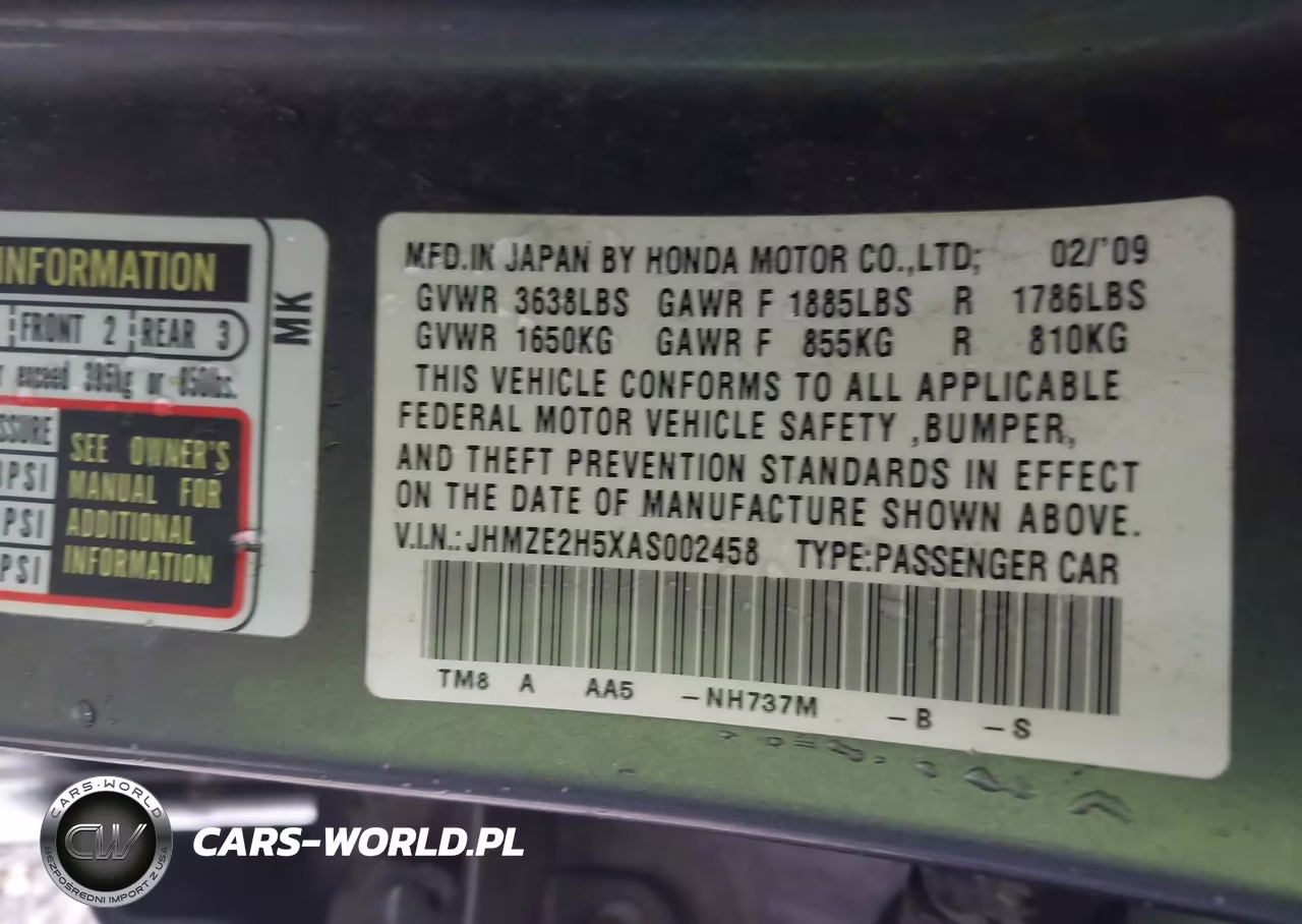 2010 Honda Insight Lx VIN:JHMZE2H5XAS002458 - 9