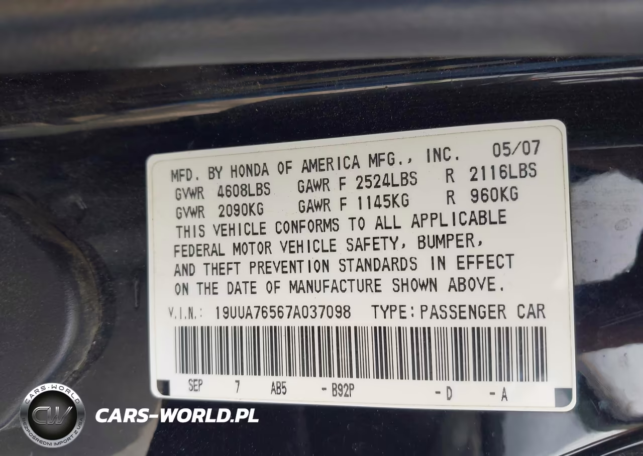 2007 Acura Tl Type S VIN:19UUA76567A037098 - 9