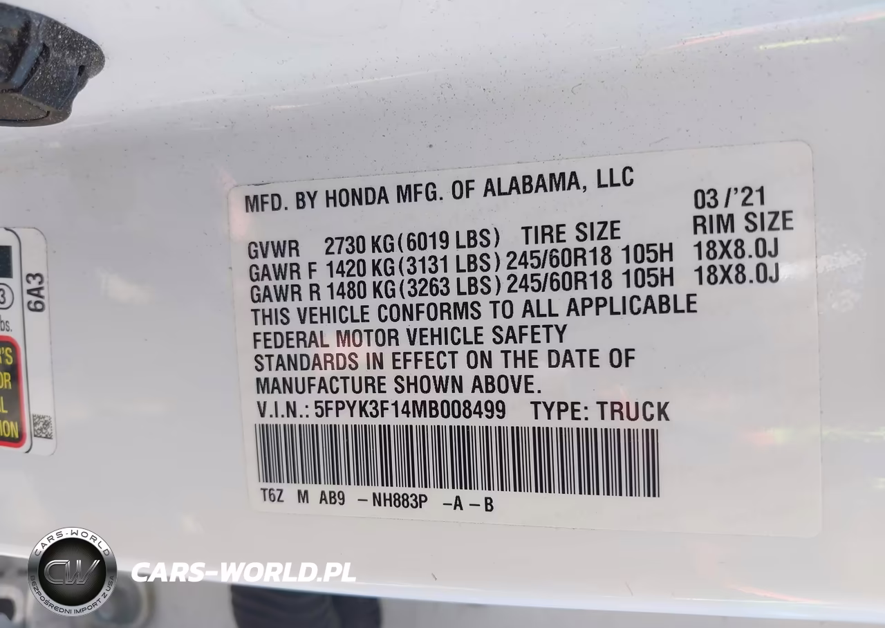 2021 Honda Ridgeline Awd Sport VIN:5FPYK3F14MB008499 - 9