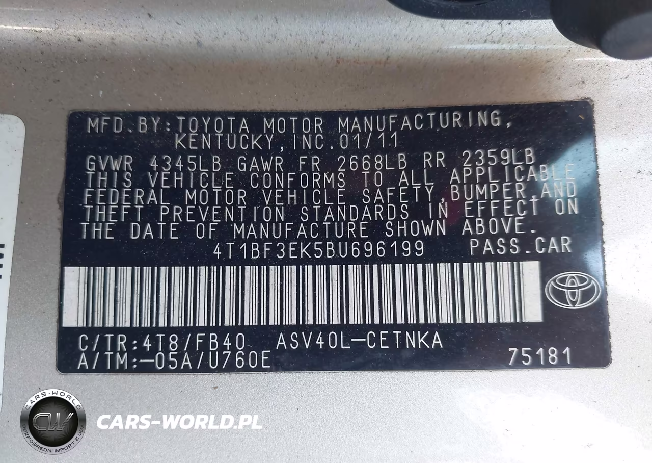 2011 Toyota Camry Le VIN:4T1BF3EK5BU696199 - 9