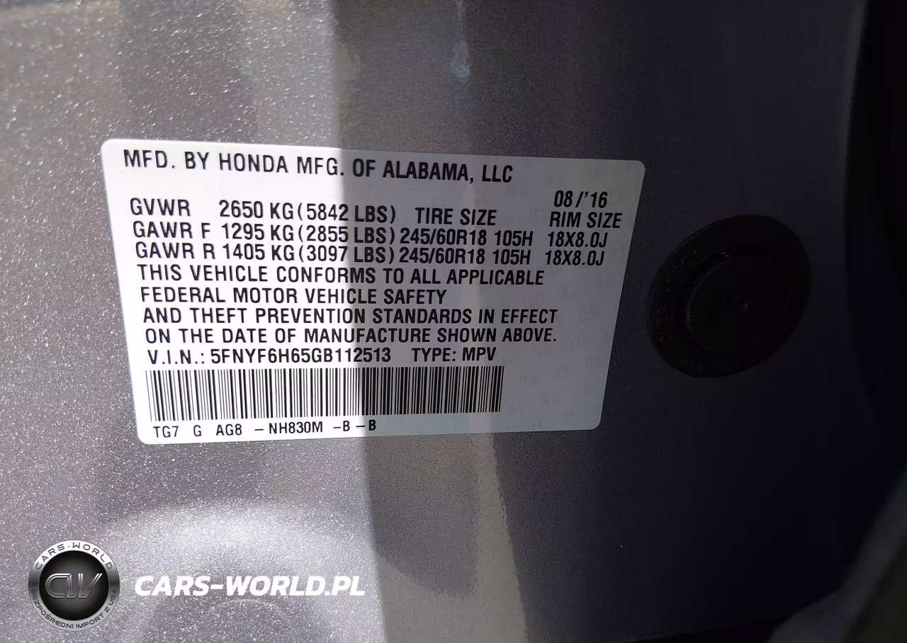 2016 Honda Pilot Ex-L VIN:5FNYF6H65GB112513 - 9