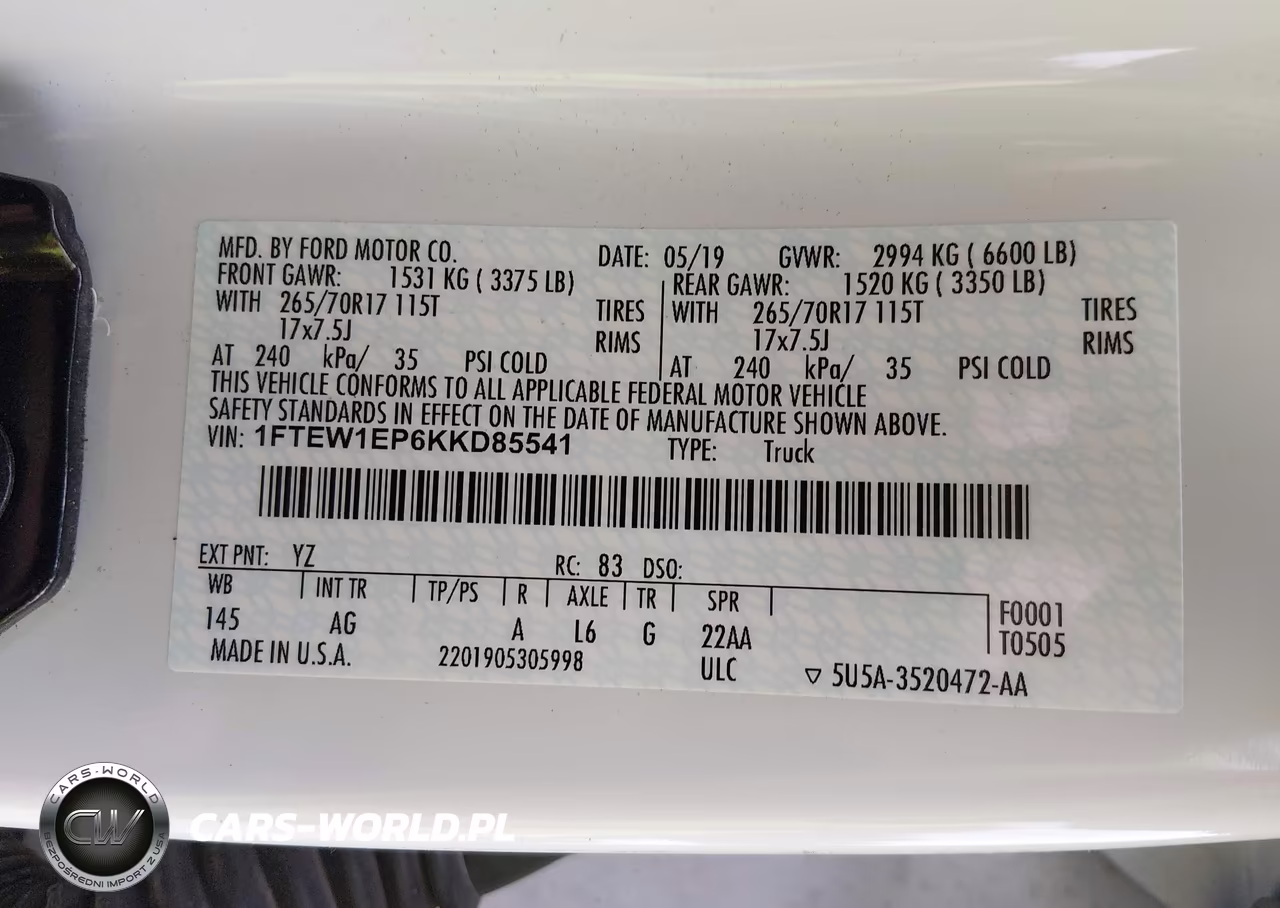 2019 Ford F-150 Xl VIN:1FTEW1EP6KKD85541 - 9