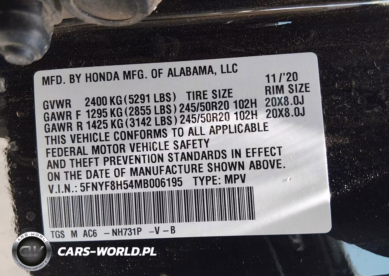 2021 Honda Passport Awd Ex-L VIN:5FNYF8H54MB006195 - 9