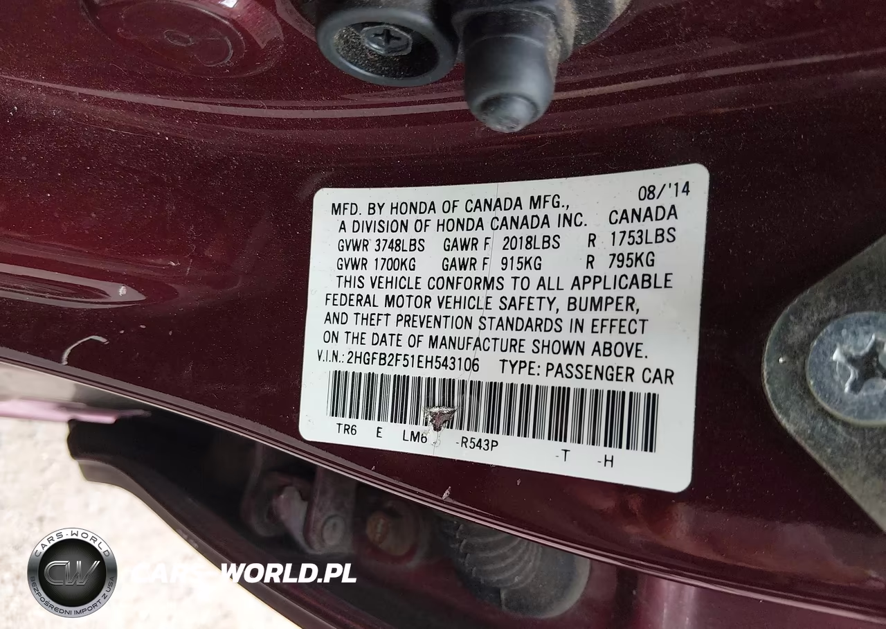 2014 Honda Civic Lx VIN:2HGFB2F51EH543106 - 9