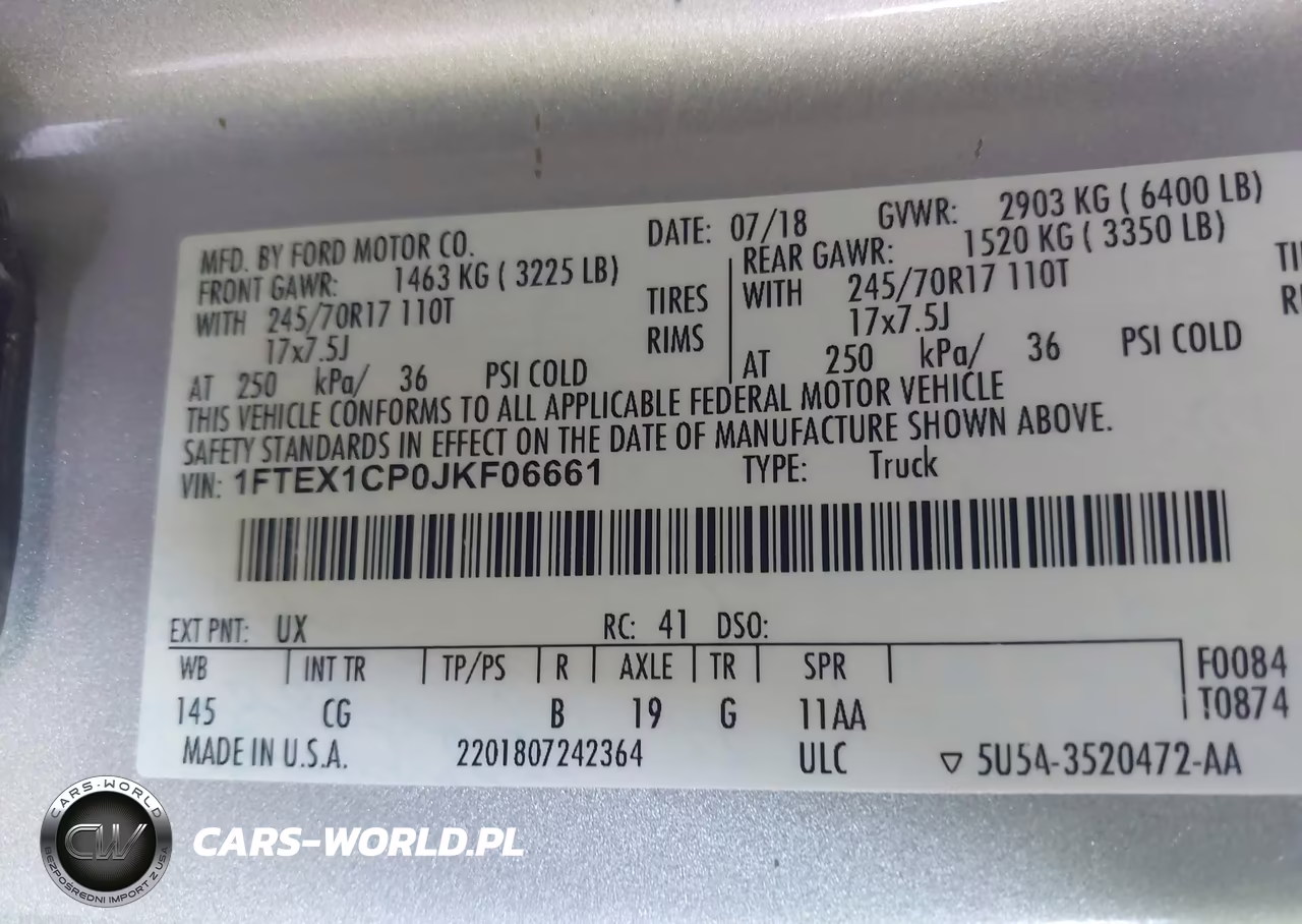 2018 Ford F-150 Xl VIN:1FTEX1CP0JKF06661 - 9