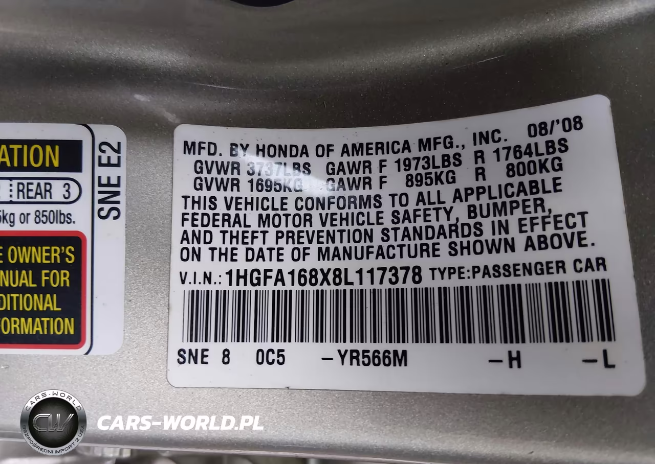 2008 Honda Civic Ex VIN:1HGFA168X8L117378 - 9