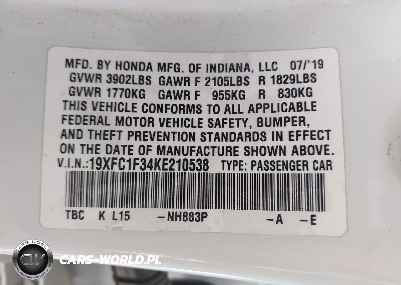 2019 Honda Civic Ex VIN:19XFC1F34KE210538 - 9