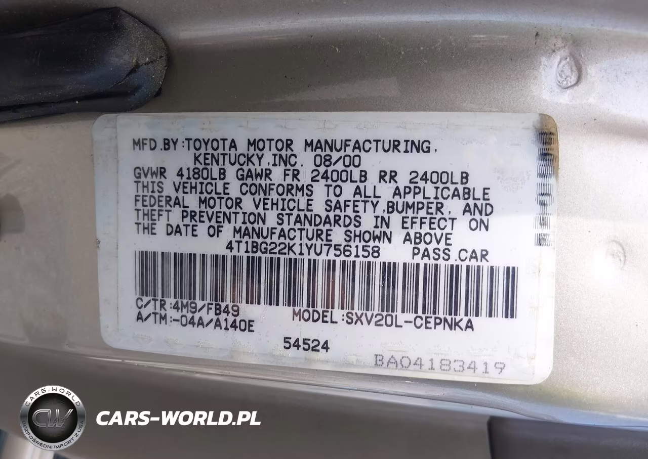 2000 Toyota Camry Le VIN:4T1BG22K1YU756158 - 9