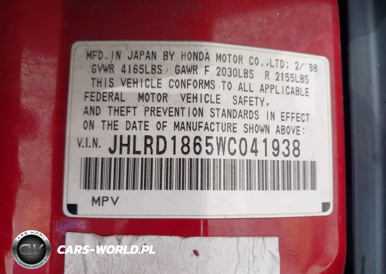 1998 Honda Cr-V Ex VIN:JHLRD1865WC041938 - 9