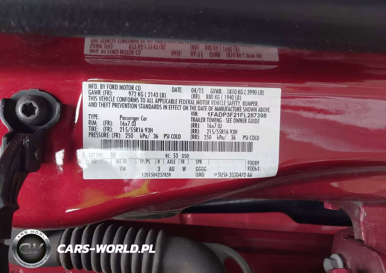 FORD FOCUS VIN:1FADP3F21FL287398 - 9