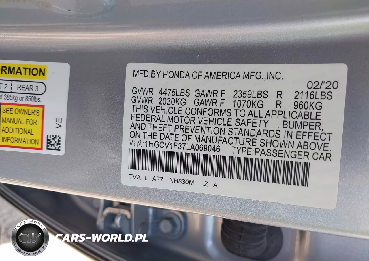 2020 Honda Accord Sport VIN:1HGCV1F37LA069046 - 9