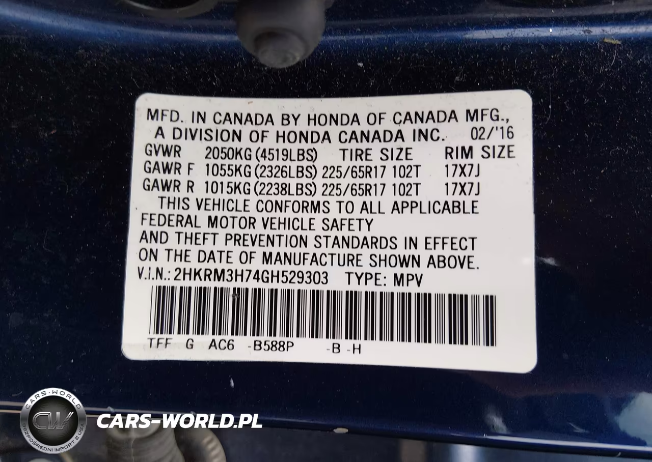 2016 Honda Cr-V Ex-L VIN:2HKRM3H74GH529303 - 9