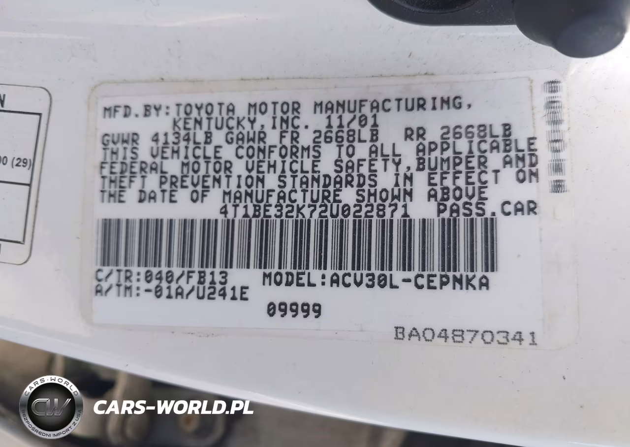 2002 Toyota Camry Le VIN:4T1BE32K72U022871 - 9