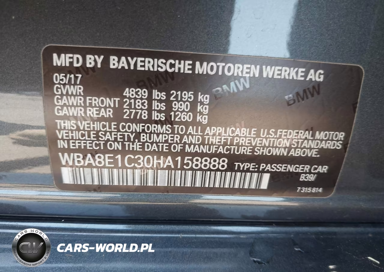 2017 BMW 330E Iperformance VIN:WBA8E1C30HA158888 - 9