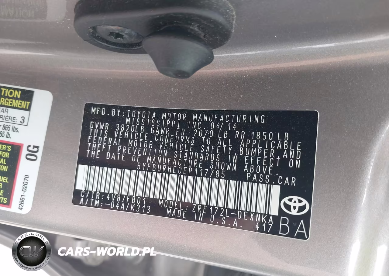 2014 Toyota Corolla Le Plus VIN:5YFBURHE0EP117785 - 9