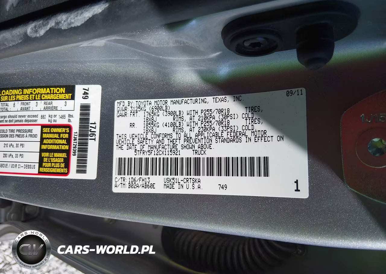 2012 Toyota Tundra Grade 5.7L V8 VIN:5TFRY5F12CX115921 - 9