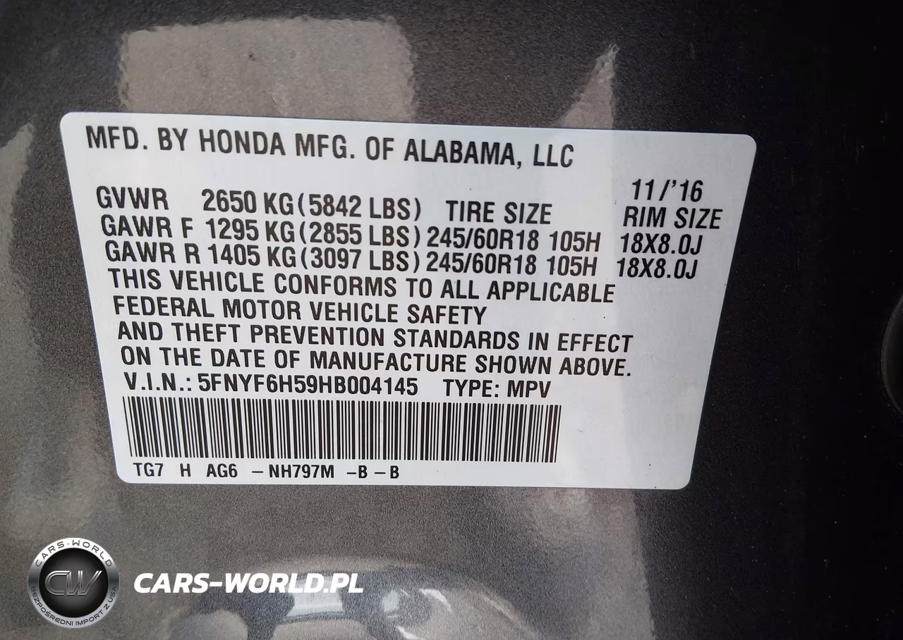 2017 Honda Pilot Ex-L VIN:5FNYF6H59HB004145 - 9