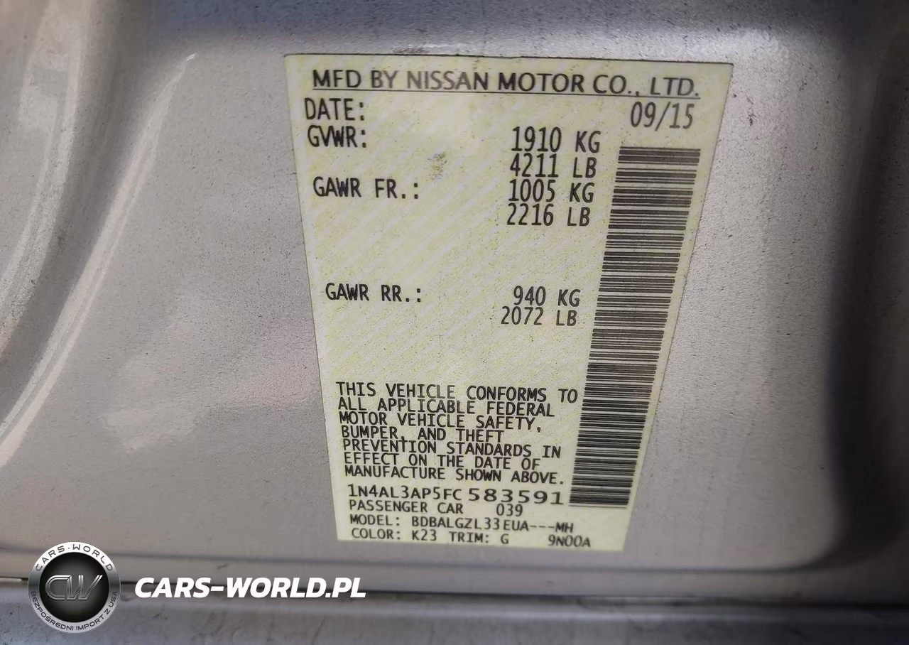 2015 Nissan Altima 2.5 S VIN:1N4AL3AP5FC583591 - 9