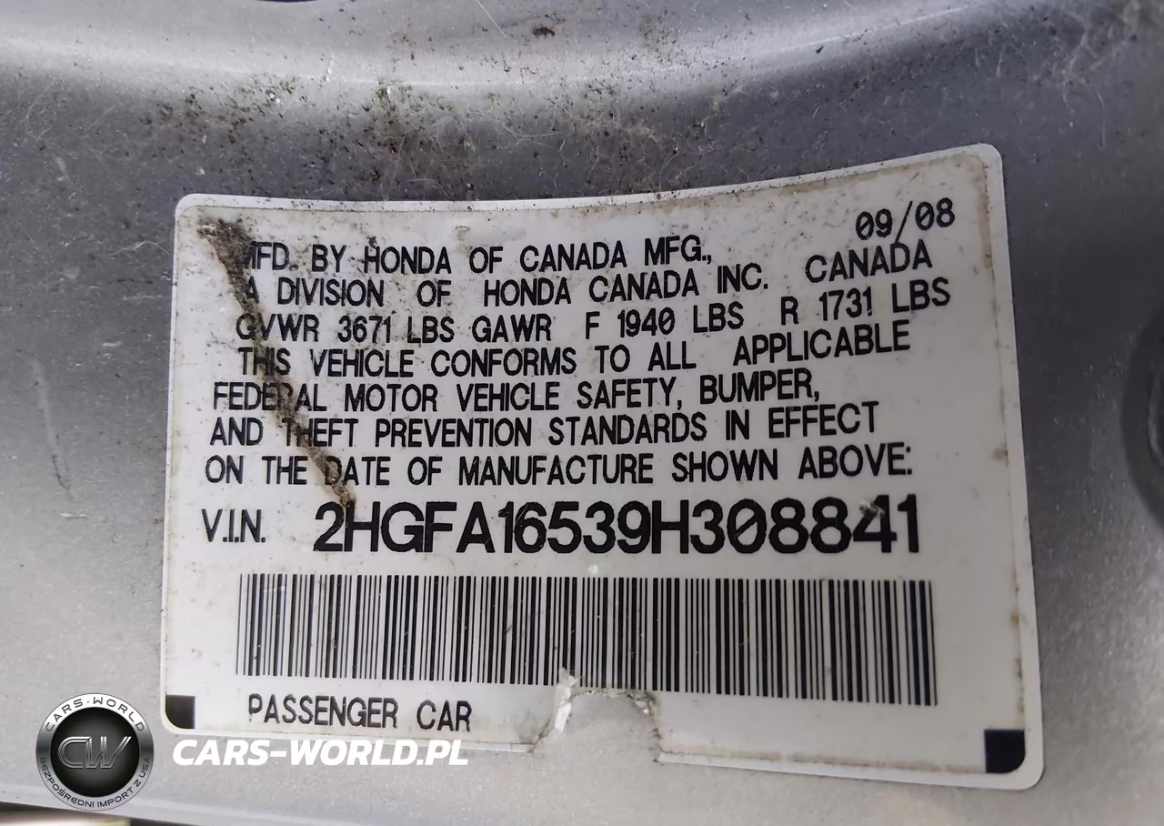2009 Honda Civic Lx VIN:2HGFA16539H308841 - 9
