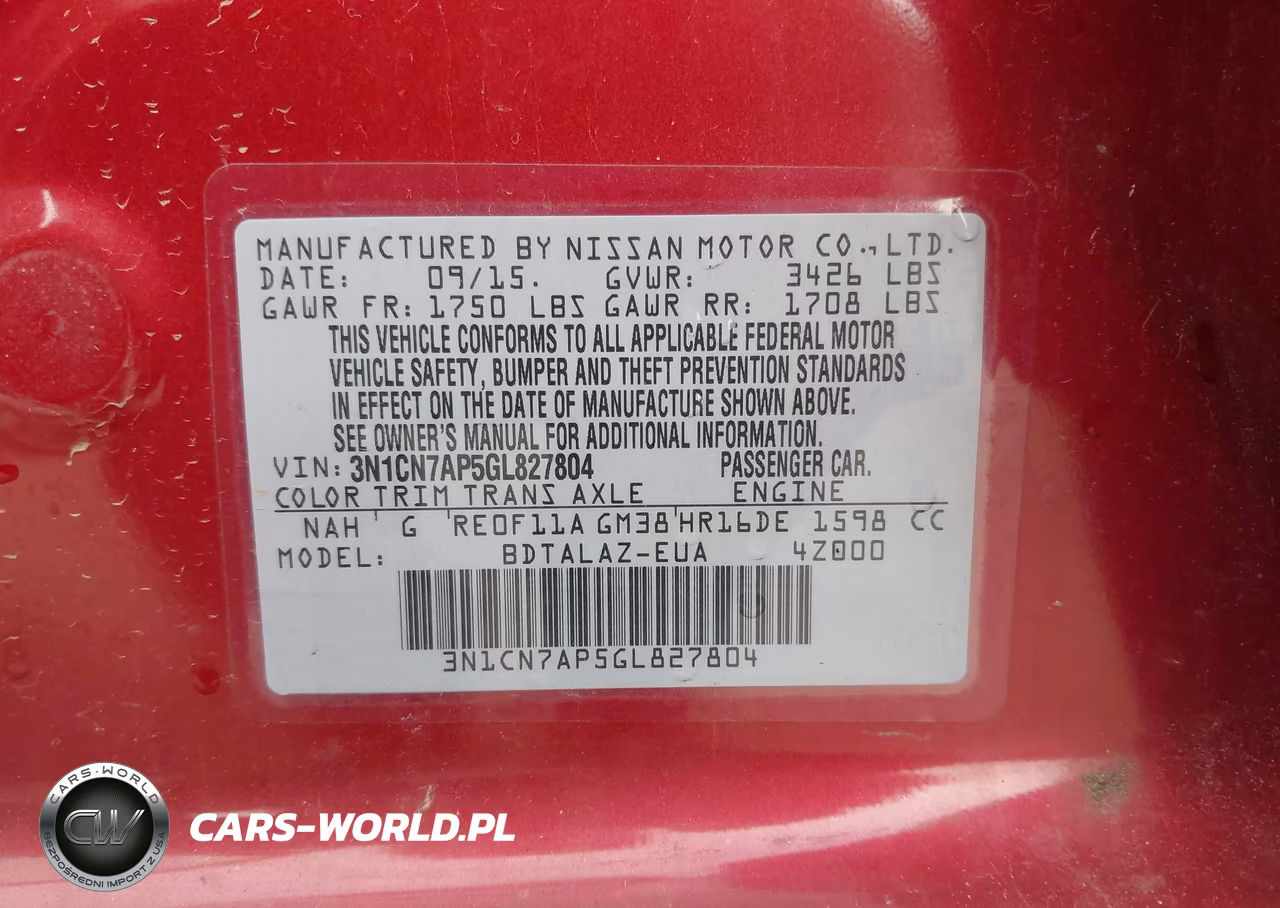 2016 Nissan Versa 1.6 S+ VIN:3N1CN7AP5GL827804 - 9