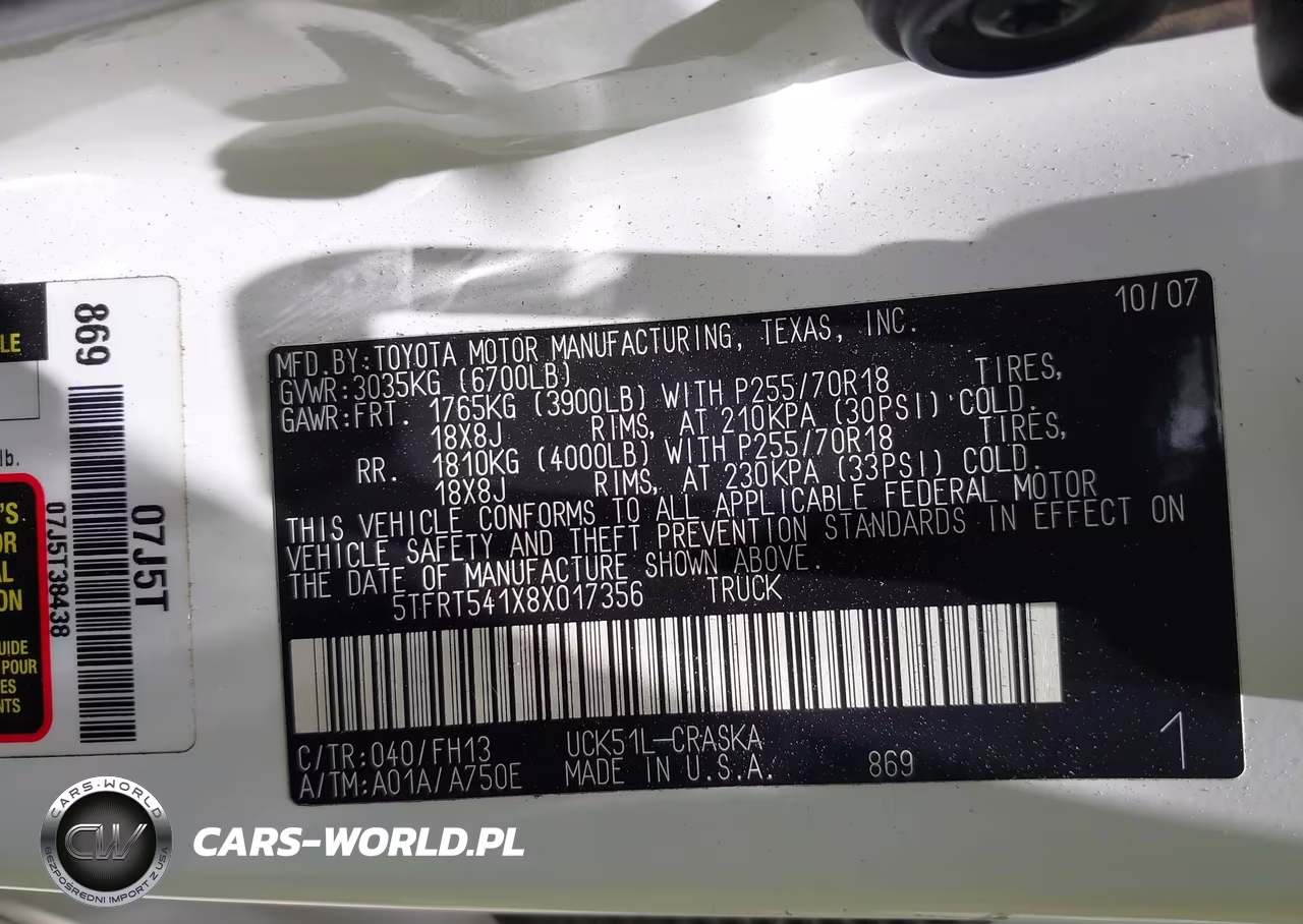 2008 Toyota Tundra Sr5 4.7L V8 VIN:5TFRT541X8X017356 - 9
