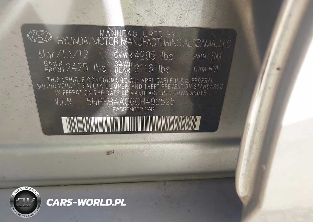 2012 Hyundai Sonata Gls VIN:5NPEB4AC6CH492525 - 9