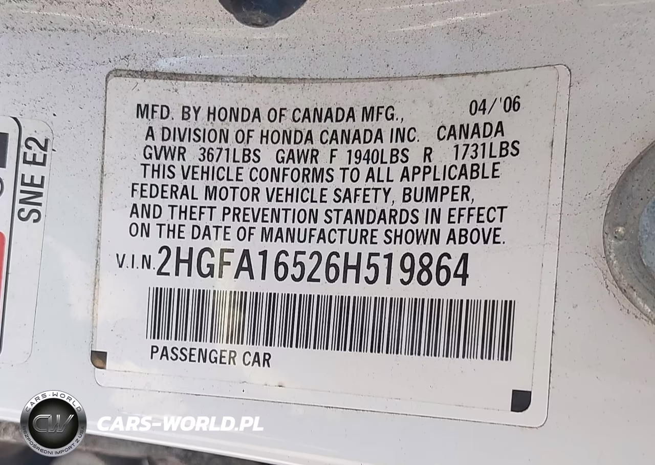 2006 Honda Civic Lx VIN:2HGFA16526H519864 - 9