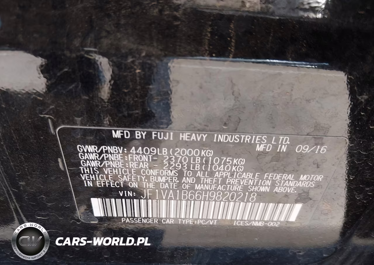2017 Subaru Wrx VIN:JF1VA1B66H9820218 - 9
