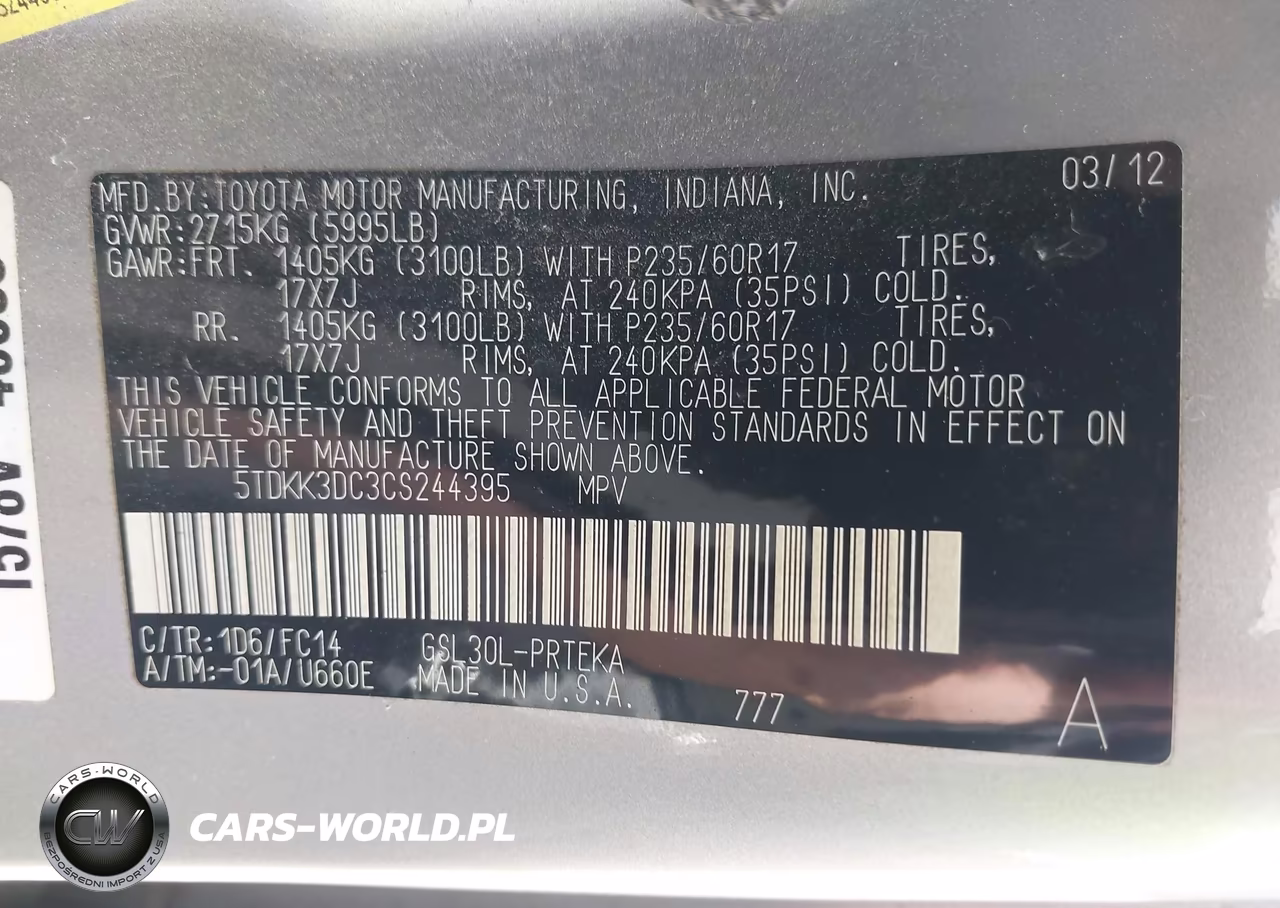 2012 Toyota Sienna Le V6 8 Passenger VIN:5TDKK3DC3CS244395 - 9
