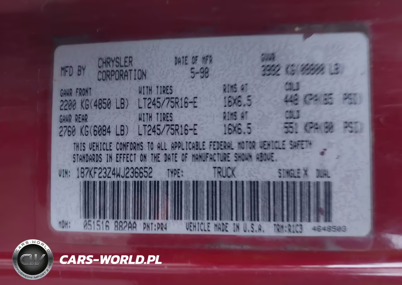 1998 Dodge Ram 2500 St VIN:1B7KF23Z4WJ236652 - 9