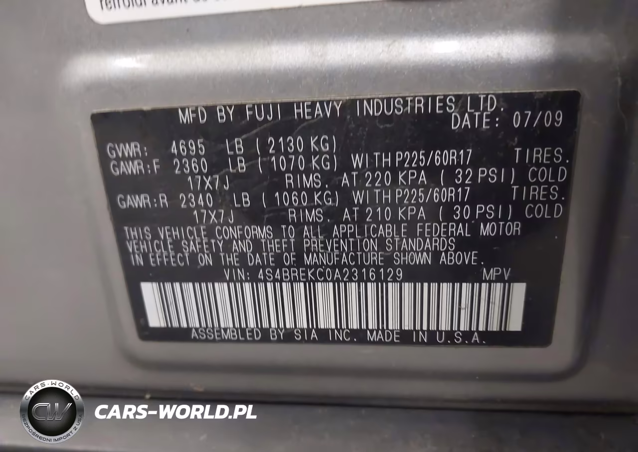 2010 Subaru Outback 3.6R Limited VIN:4S4BREKC0A2316129 - 9