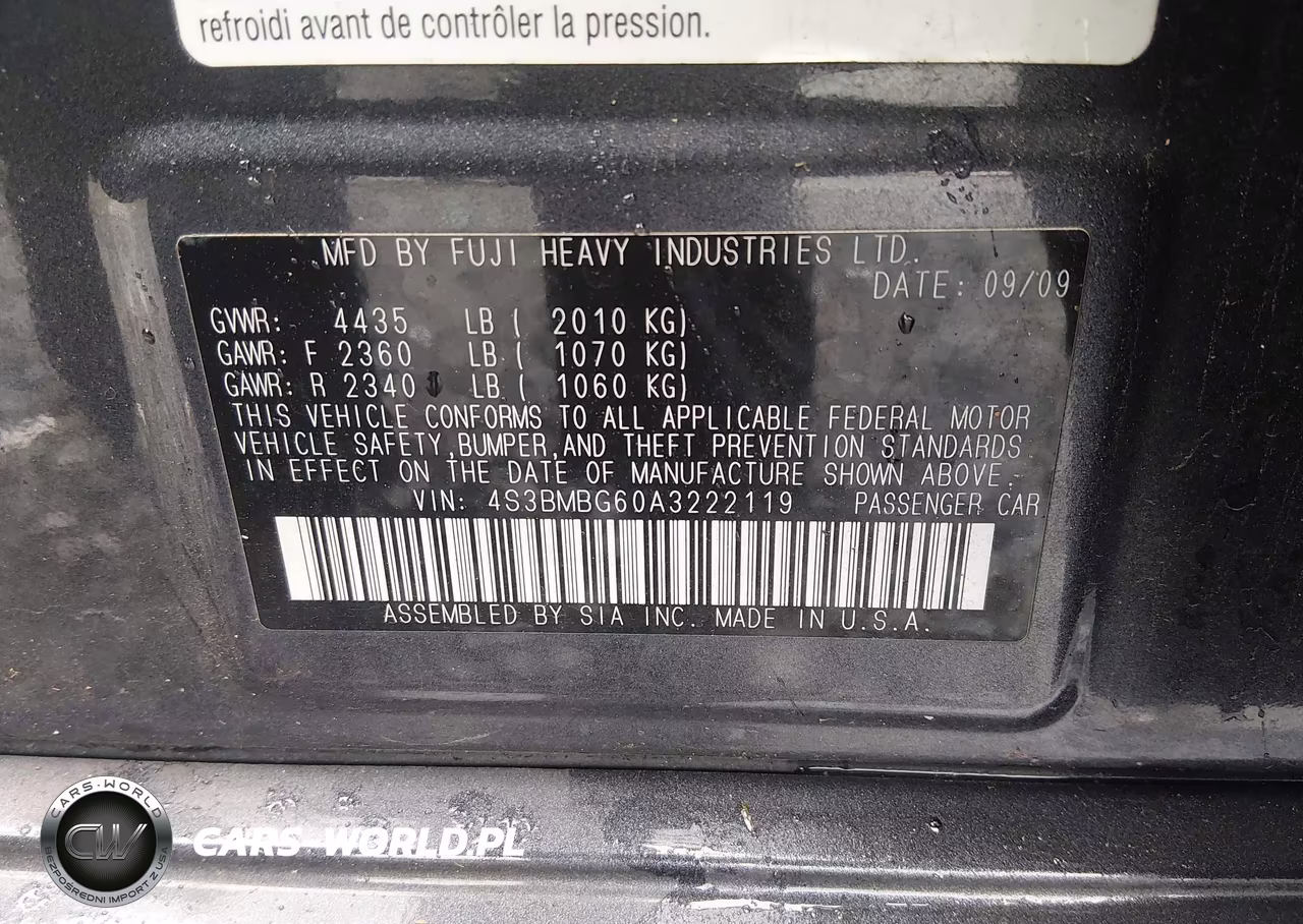 2010 Subaru Legacy 2.5I Premium VIN:4S3BMBG60A3222119 - 9