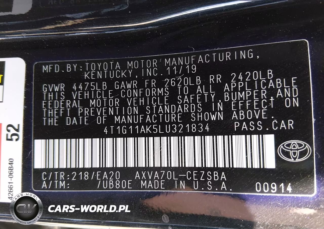 2020 Toyota Camry Se VIN:4T1G11AK5LU321834 - 9