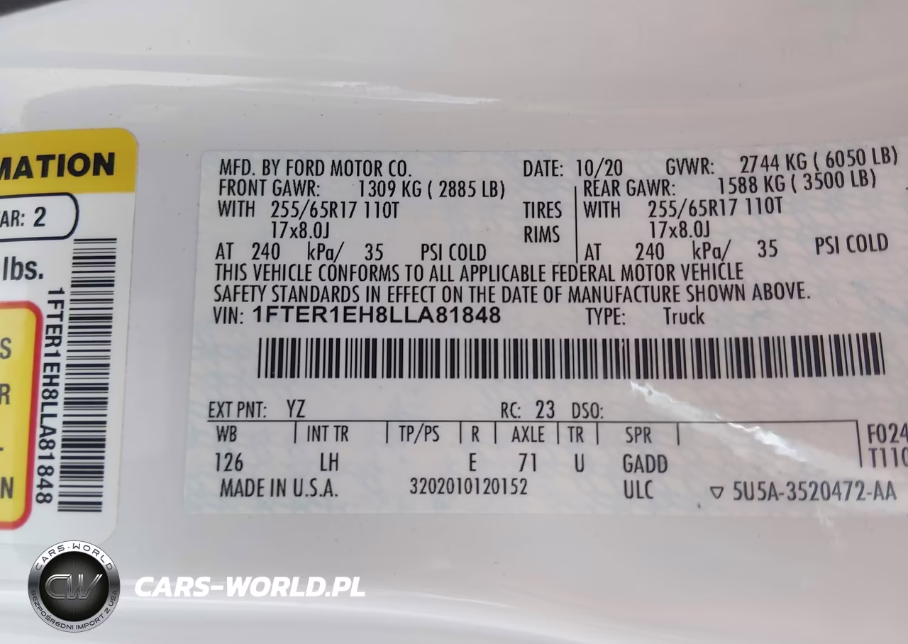 2020 Ford Ranger Xl VIN:1FTER1EH8LLA81848 - 9