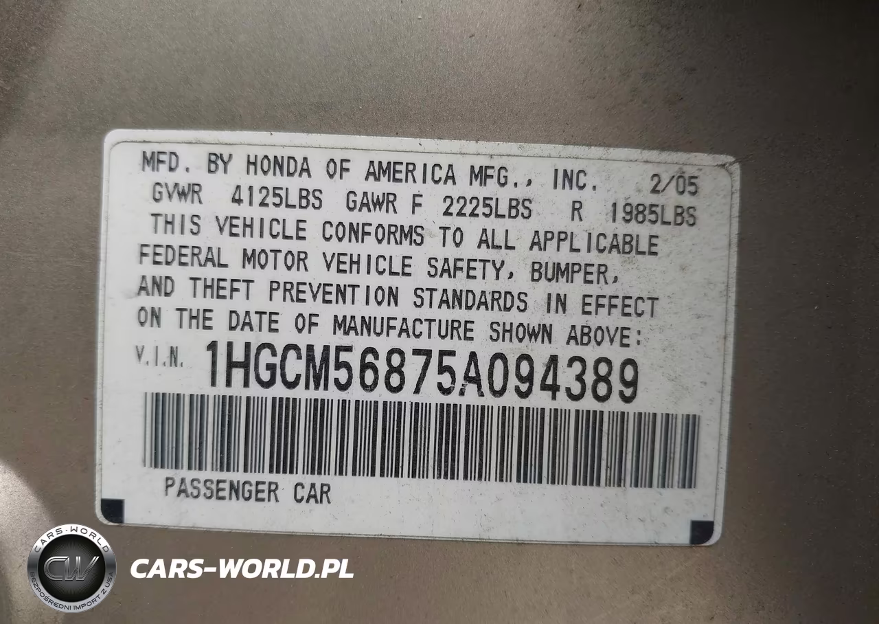 2005 Honda Accord 2.4 Ex VIN:1HGCM56875A094389 - 9
