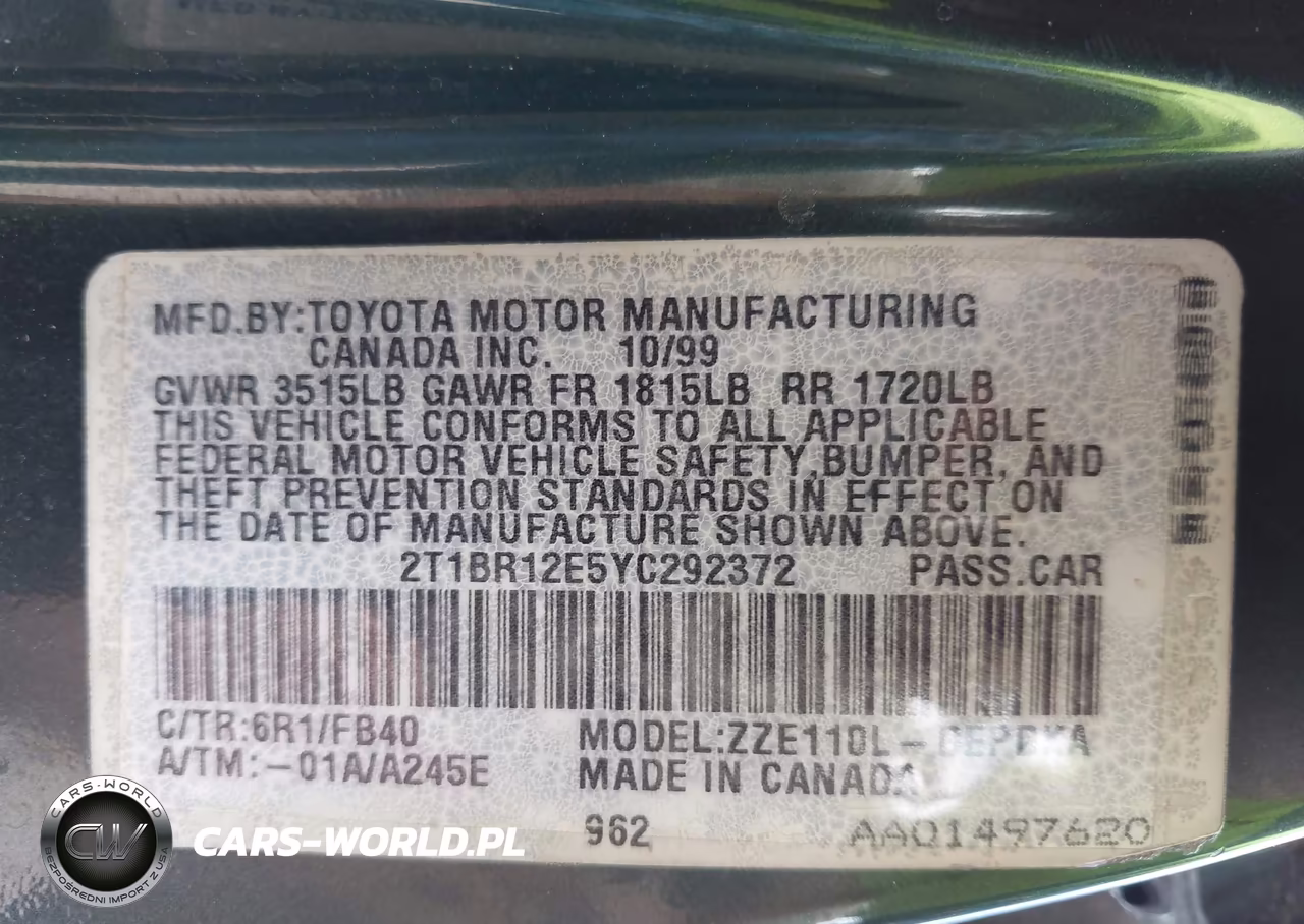 2000 Toyota Corolla Ve-Ce-Le VIN:2T1BR12E5YC292372 - 9