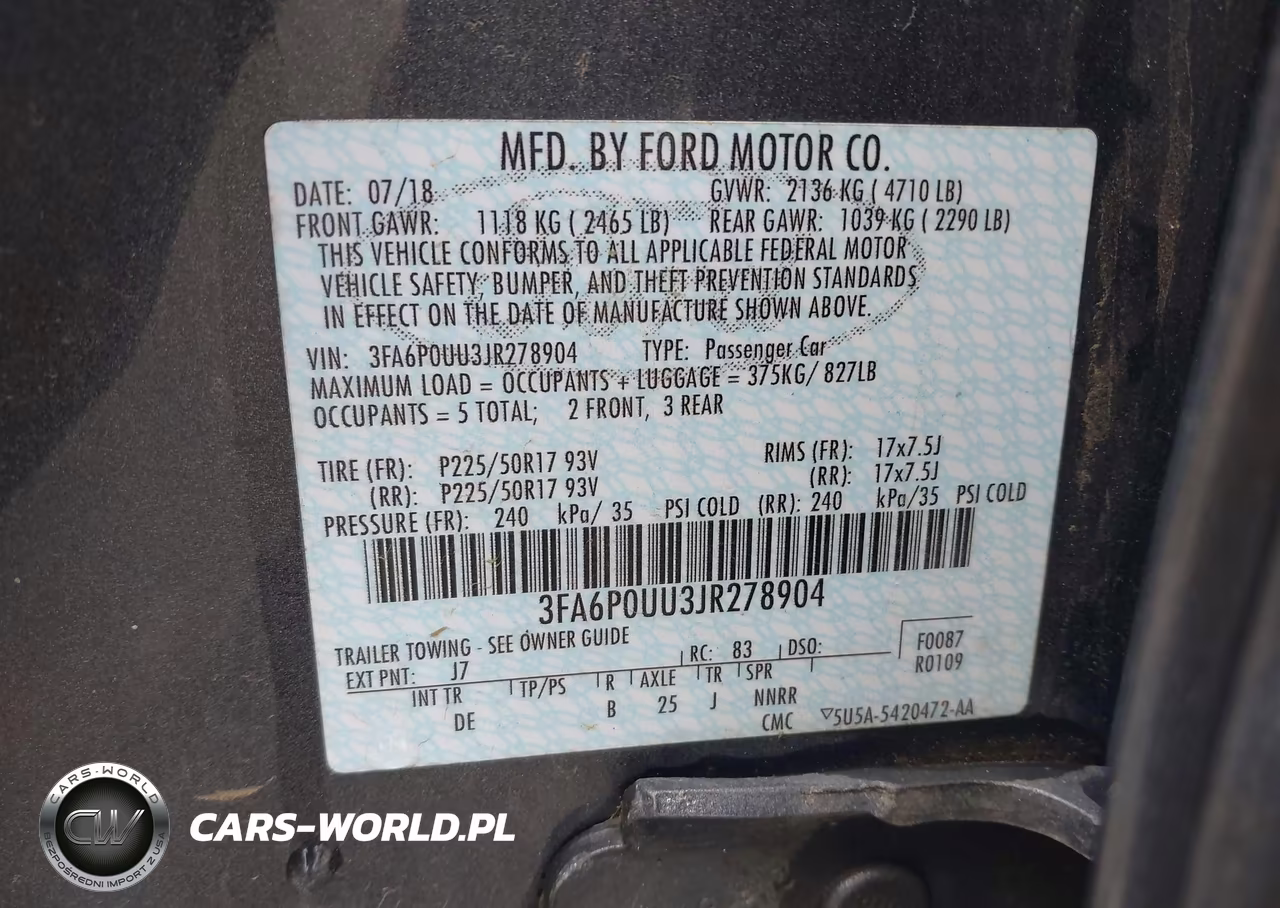 2018 Ford Fusion Hybrid S VIN:3FA6P0UU3JR278904 - 9