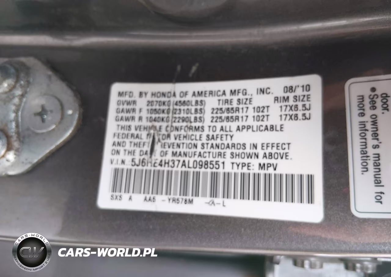 2010 Honda Cr-V Lx VIN:5J6RE4H37AL098551 - 9