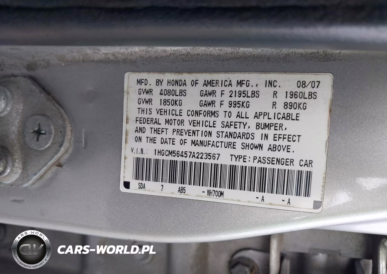 2007 Honda Accord 2.4 Lx VIN:1HGCM56457A223567 - 9
