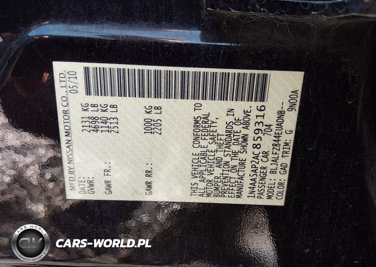 2010 Nissan Maxima 3.5 Sv VIN:1N4AA5AP2AC859316 - 9