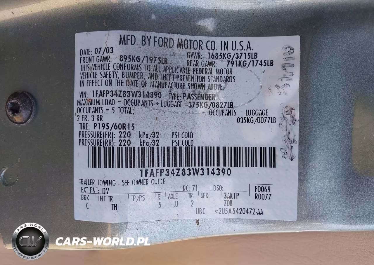 2003 Ford Focus Se VIN:1FAFP34Z83W314390 - 9