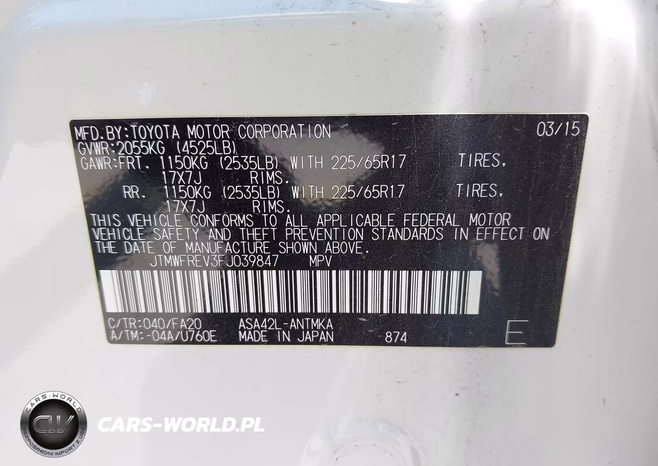 2015 Toyota Rav4 Xle VIN:JTMWFREV3FJ039847 - 9