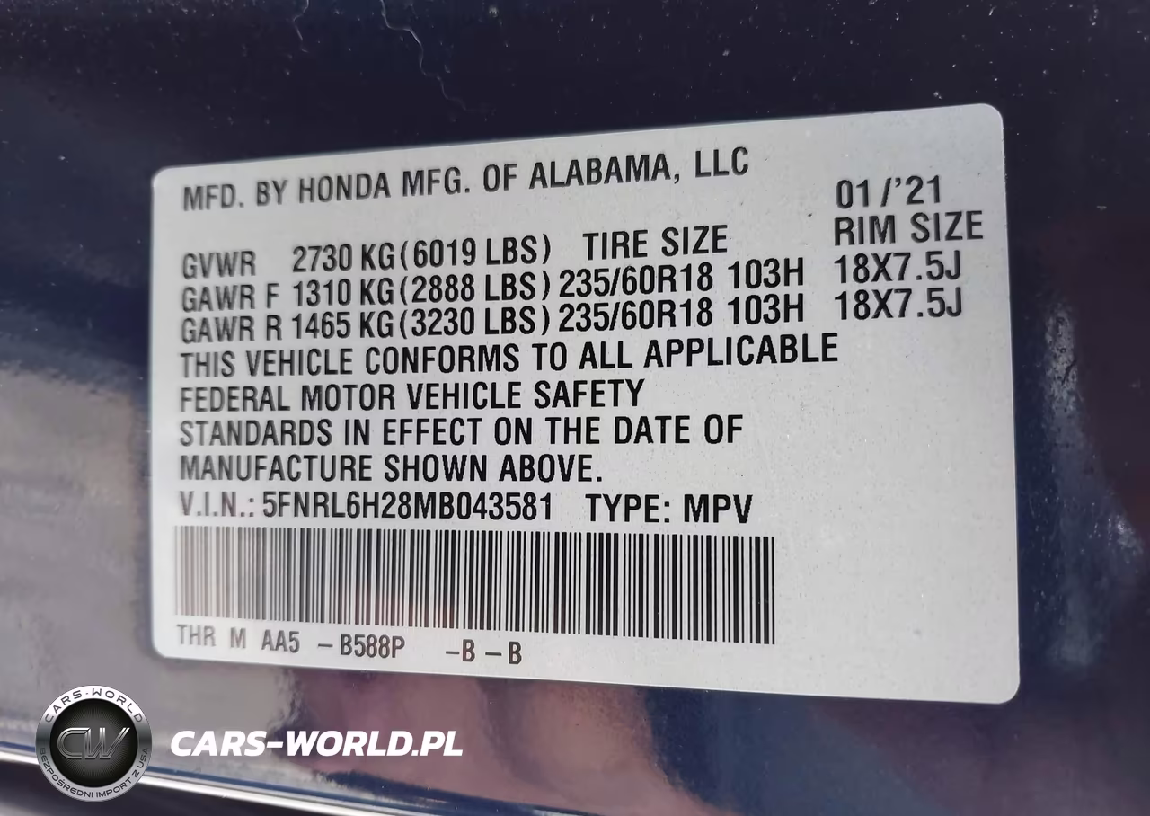 2021 Honda Odyssey Lx VIN:5FNRL6H28MB043581 - 9