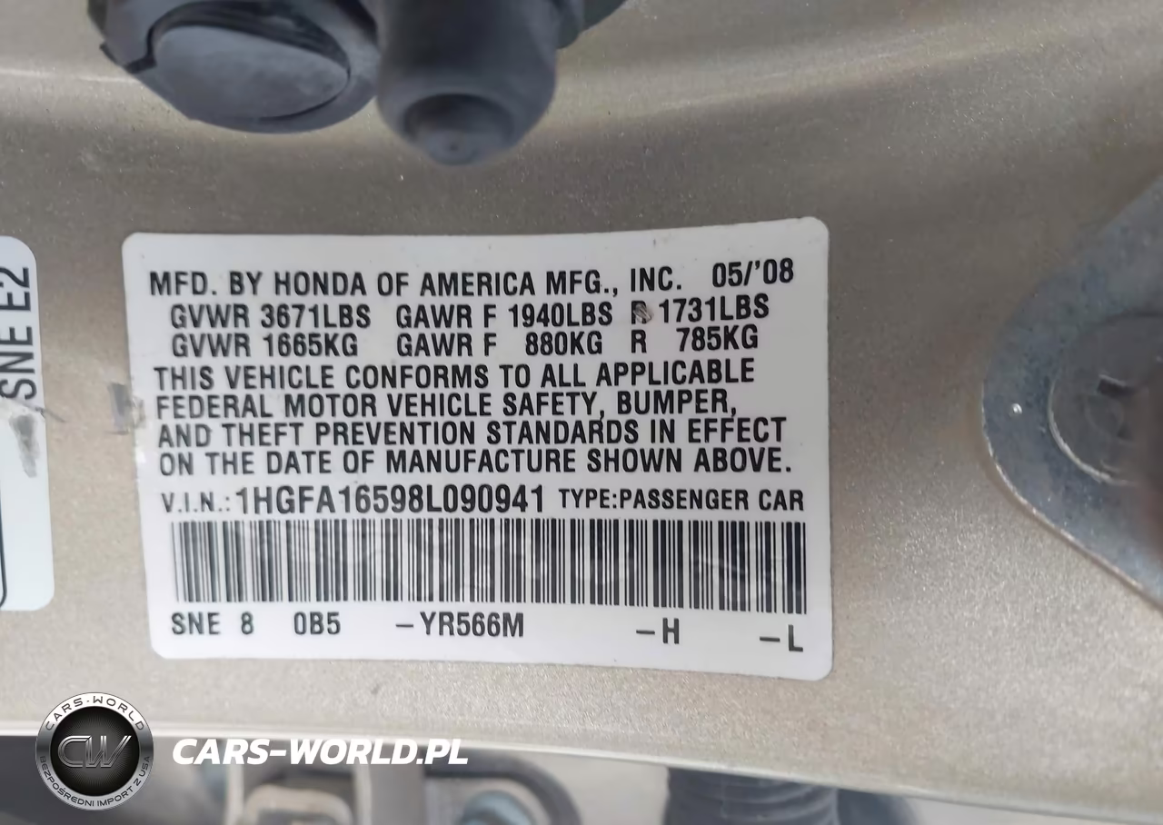 2008 Honda Civic Lx VIN:1HGFA16598L090941 - 9