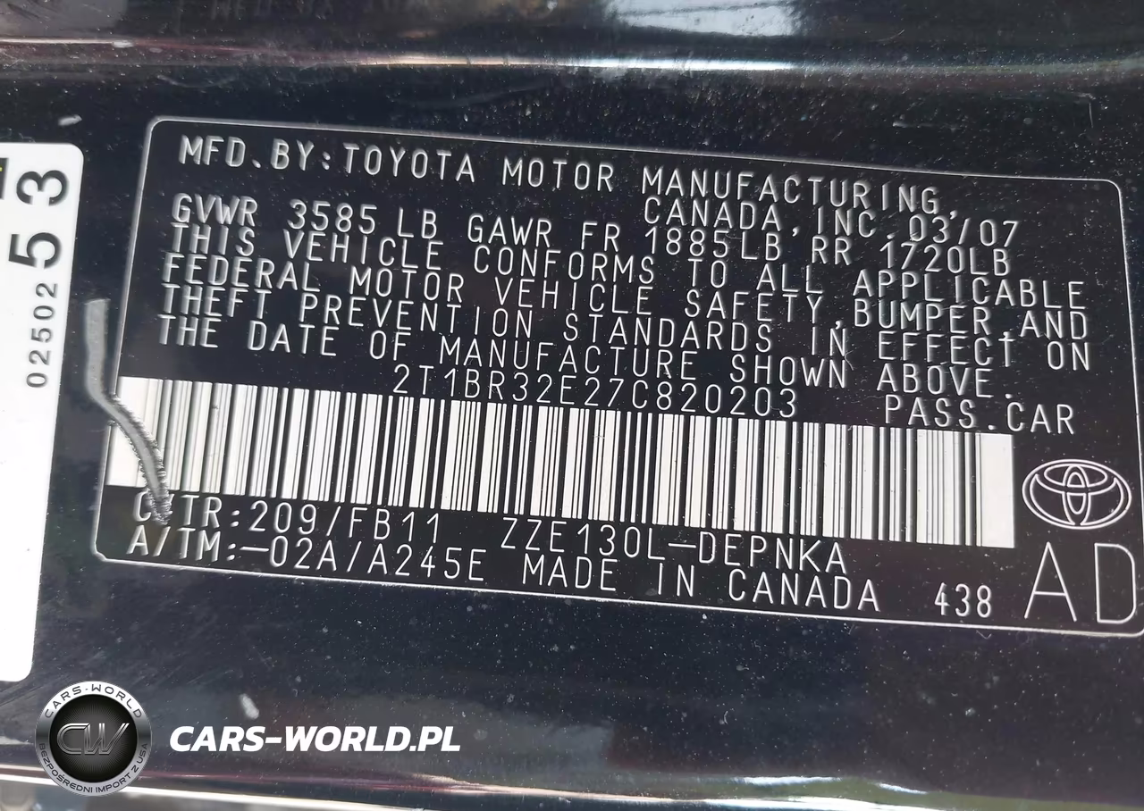 2007 Toyota Corolla Le VIN:2T1BR32E27C820203 - 9