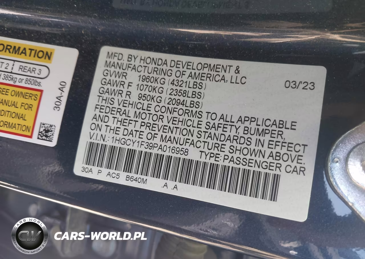 2023 Honda Accord Ex VIN:1HGCY1F39PA016958 - 9