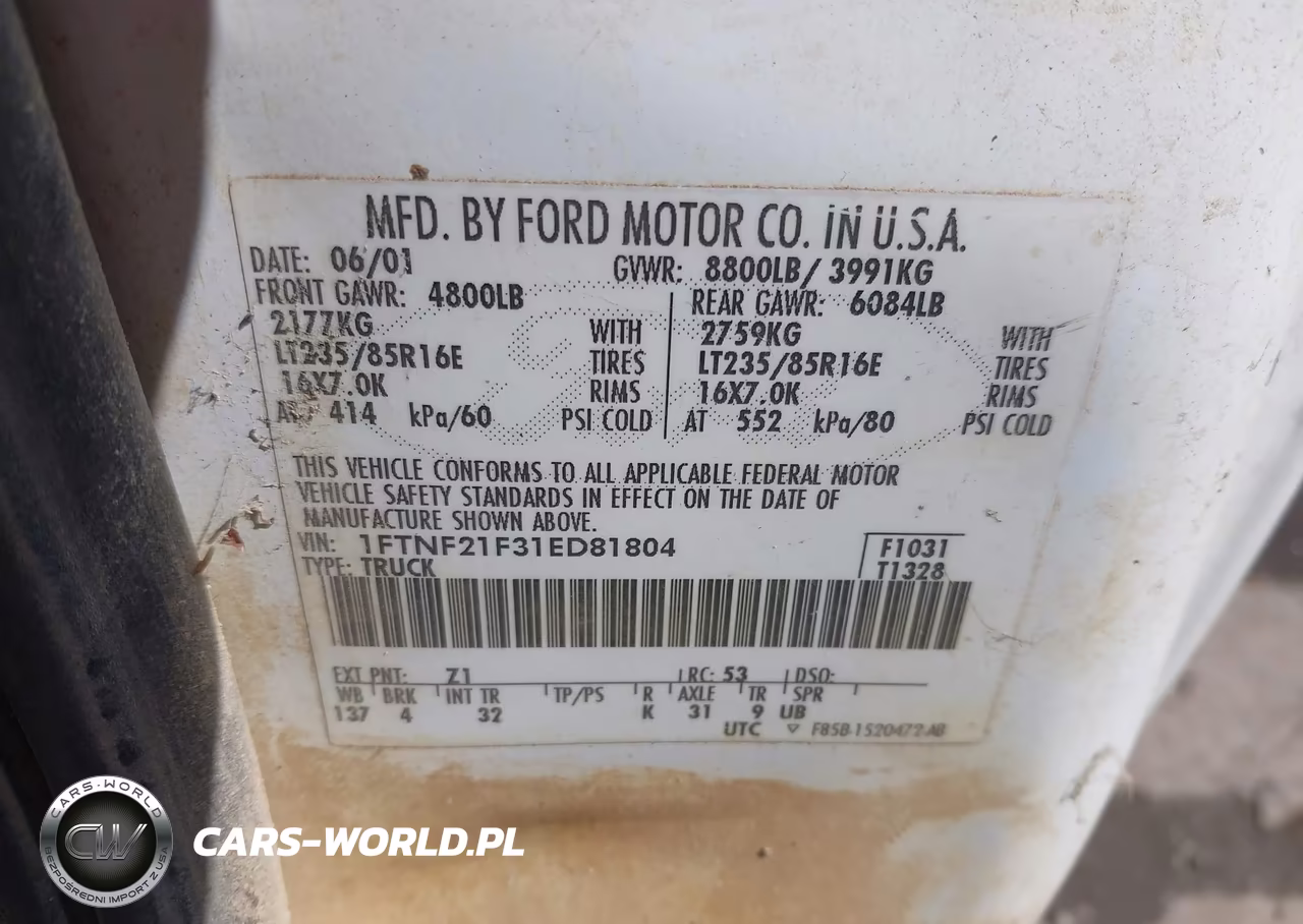 2001 Ford F-250 Xl-Xlt VIN:1FTNF21F31ED81804 - 9